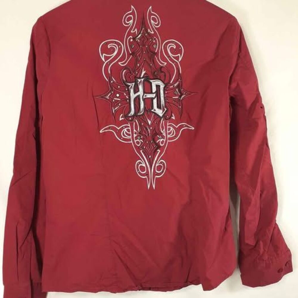 Harley Davison -Sz medium Red Cotton Soft Embroidered Button Down Shirt Top